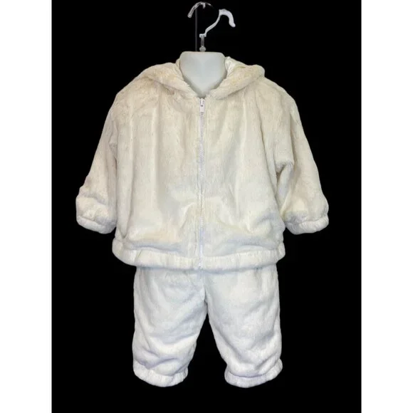 Little Giraffe 2 Piece Baby Luxe Fur Zipper Hoodie Jacket w/ Ears & Pants 12M - Picture 5 of 13